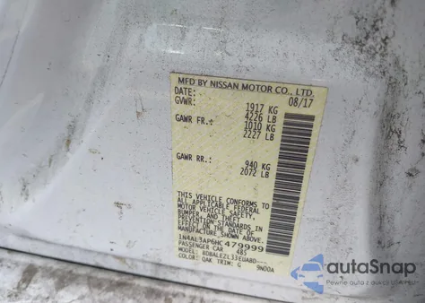 2017 Nissan Altima 2.5/S/Sv/Sl/Sr z USA, uszkodzony, nr VIN 1N4AL3AP6HC479999